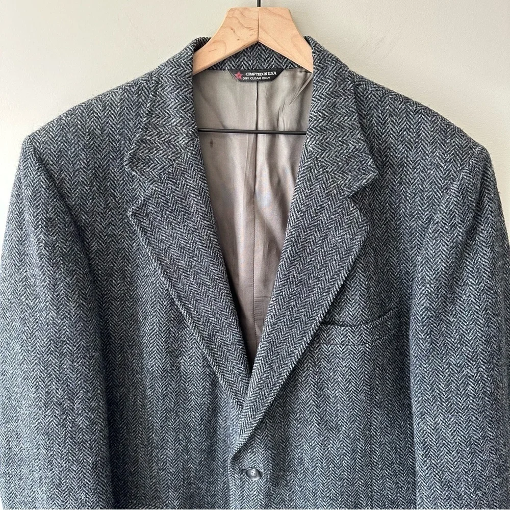 Foursome Harris Tweed Vintage Blazer Mens 43R Blue Wool Herringbone Jacket